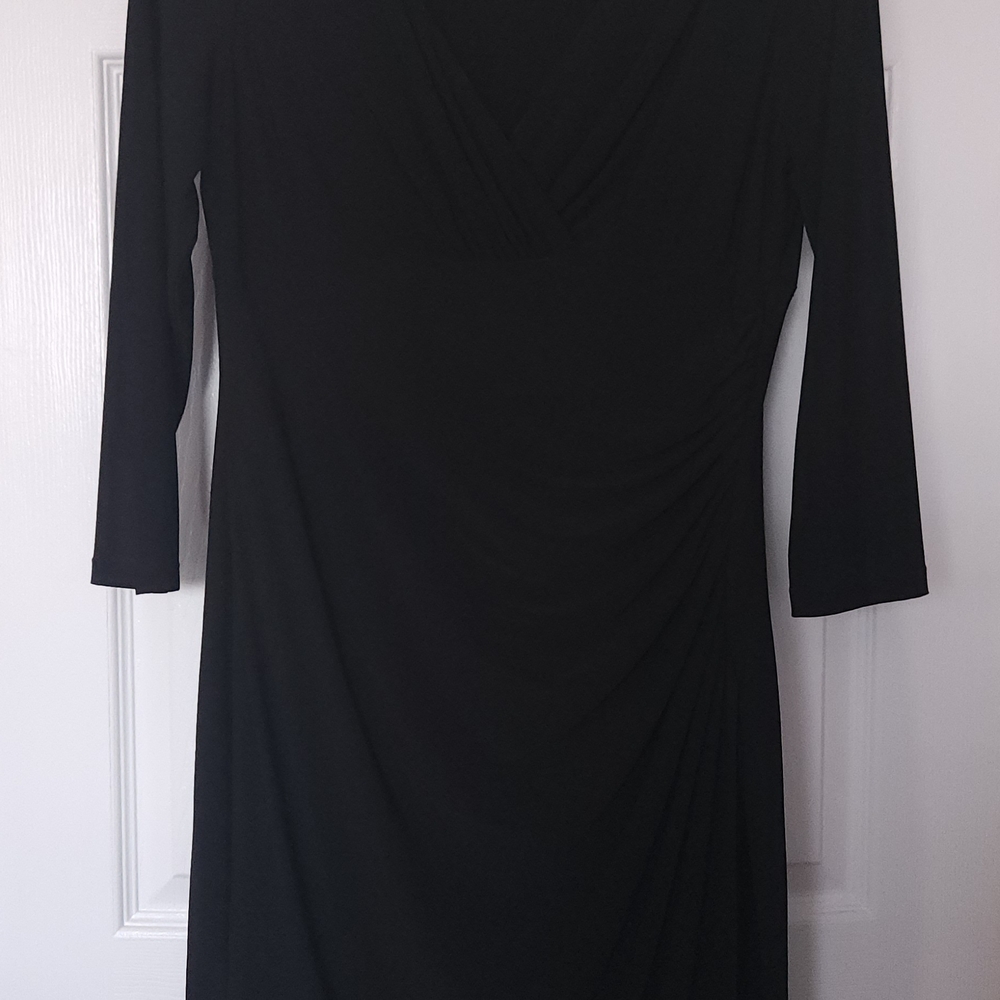 Ralph Lauren Black Long Sleeve V-Neck Ruched Dress